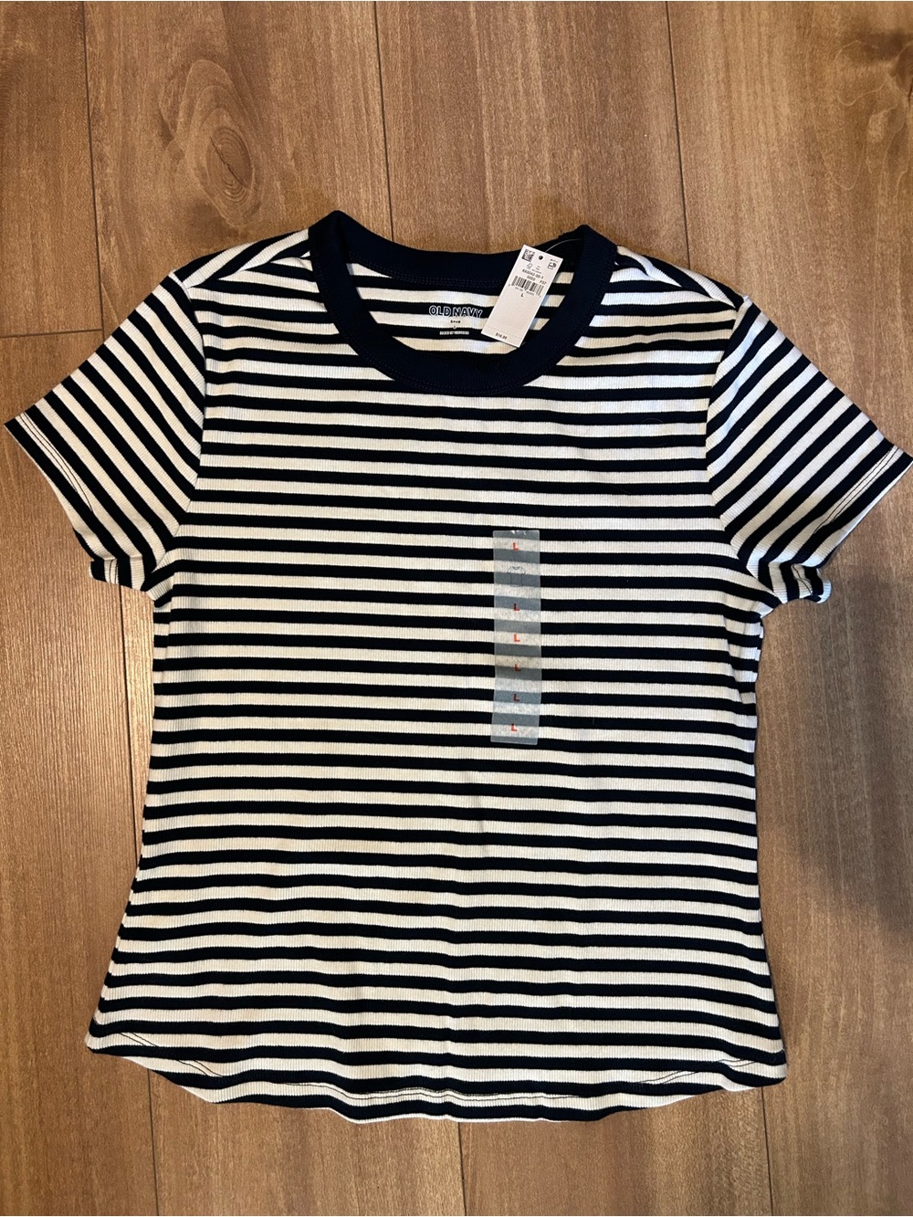 Navy Blue & White Striped Short Sleeve Snug Tee, NWT